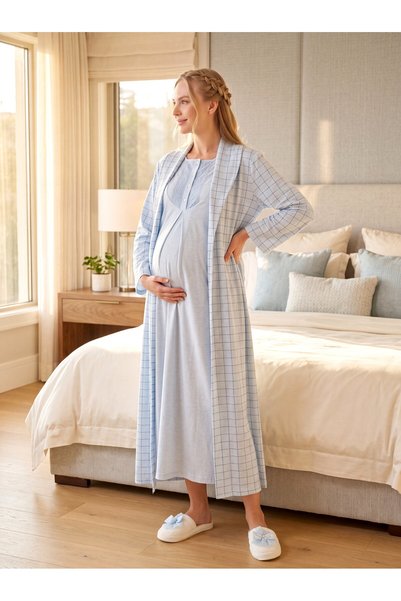 Lohusa Homewear طقم ملابس نوم للحوامل من قطعتين بتصميم جديد لموسم الشتاء، ياق...