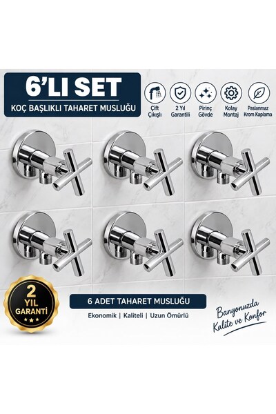 Viosa Koç Başlıklı Wc Lavabo Tuvalet Taharet Ara Musluğu 6'lı 2 Yıl Garantili...