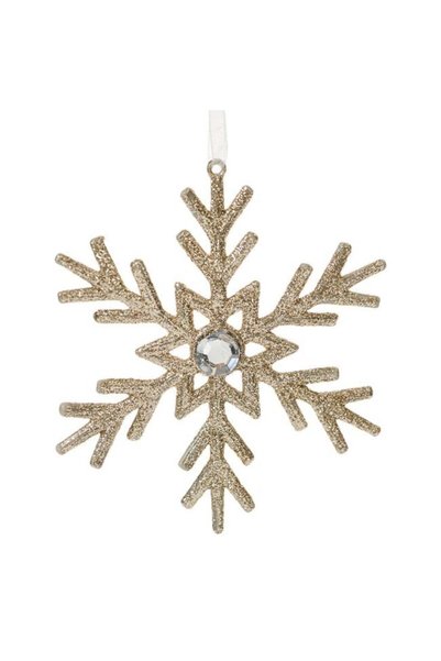 ANTBRO Ornament de Crăciun Fulg Bej Șampanie cu Glitter și Strass 10cm, ANTBRO®