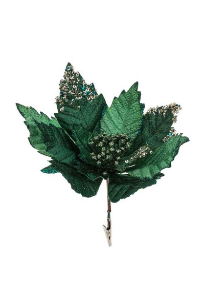 ANTBRO Floare Decorativă de Crăciun Verde Smarald cu Paiete și Glitter și Cli...