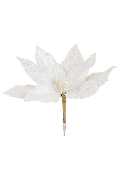SHOPIENS Floare Decorativa Craciunita Alba Margele Diferite Marimi Glitter Cl...