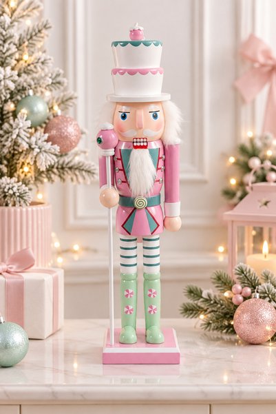 NEWNOW Nutcracker Noel Temalı Fındıkkıran Figürü –turkuaz-pembe
