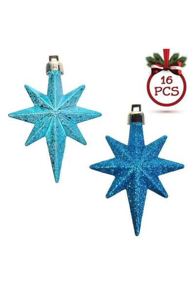 ANTBRO Set 16 Ornamente de Crăciun Stele Turcoaz cu Glitter 8cm, Decorațiuni ...