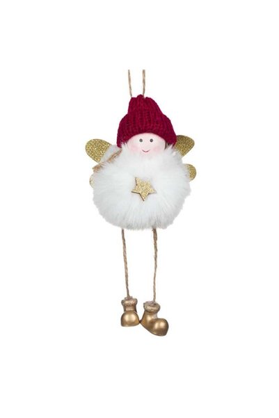 ANTBRO Ornament Brad de Crăciun Înger cu Blană Albă și Căciulă Roșie 20cm, AN...
