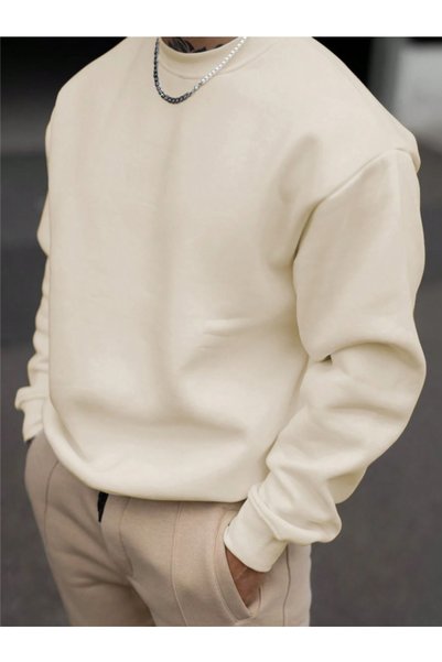 thefun fashion Men's Crew Neck 3 Thread Basic Plain Sweatshirt