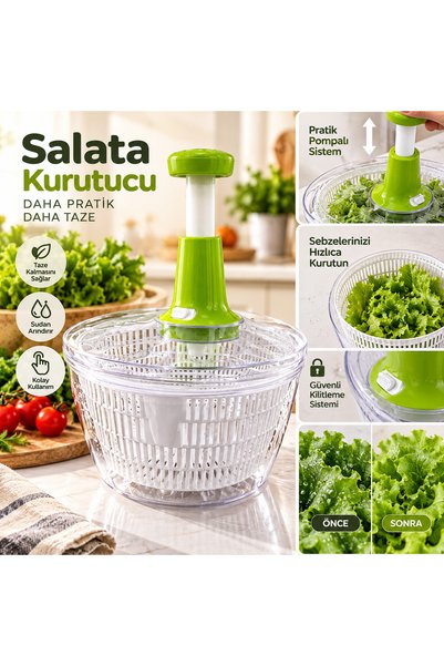 SELÇUK Luxury 4 Liter Green Handle Salad Dryer Vegetable and Greenery Drying ...