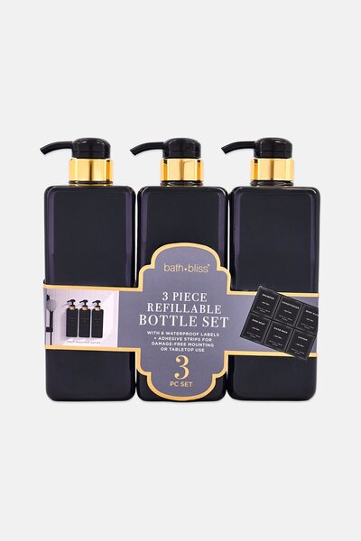 Bath Bliss 3 Pieces Refillable Bottle Set 750ml, Black
