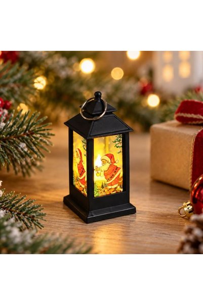 SHOPIENS Felinar Decorativ Craciun Mini Lumanare LED Mos Craciun Negru 9cm Ba...