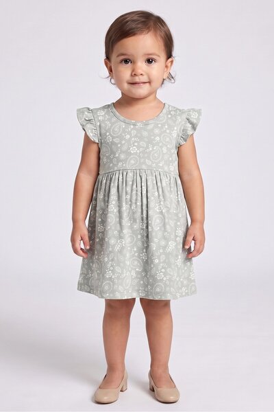 Picapino Toddlers Girl 2 Pieces Denim Short Sleeve Dress, Multicolor