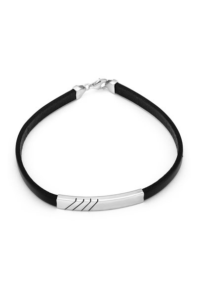 Sonis Silver Brățară din piele naturală cu accesoriu și sistem de închidere d...