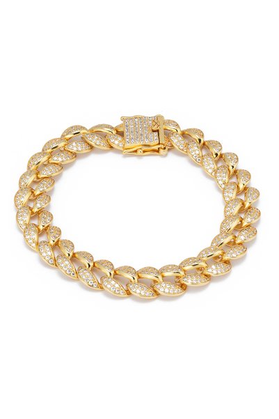 Sonis Silver Brățară tip Cuban din argint 925 placat cu aur de 14K cu cubic z...