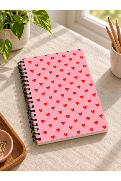 NOLA STORE Pink Heart Metal Spiral Oval Corner Notebook Ivory A5 Unlined 100 ...
