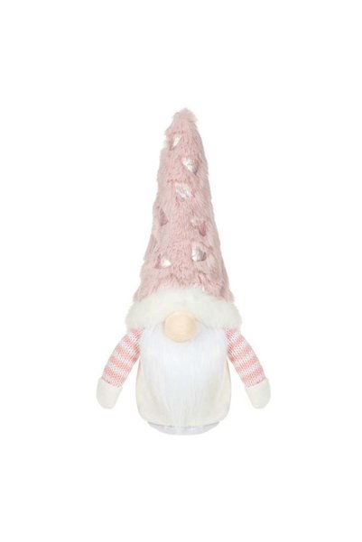 SHOPIENS Figurina Decorativa Craciun Gnome Caciula Blana Roz Inimi Holografic...