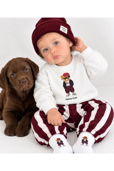 Bolly Baby Striped Pants with Socks and Beret, Animal Printed, Seasonal 4-Piece Baby Boy/Child Set