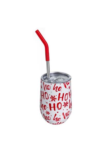 SHOPIENS Pahar Izoterm Craciun Metalic Alb Ho Ho Pai Metalic Capac Transparen...