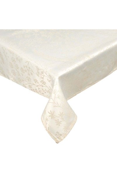 SHOPIENS Fata De Masa Decorativa Craciun Ecru Ramuri Frunze Brodate Fir Auriu...