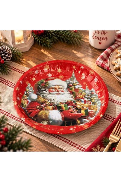 SHOPIENS Farfurie Decorativa Craciun Metal Rosie Vintage Mos Craciun Cadouri ...