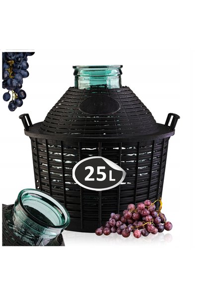 SuperButelki Damigeană Sticlă, 25 l, Transparentă, Gură Largă, Coș Plastic Ne...