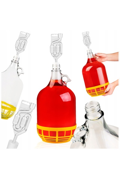 SuperButelki Set Damigeană Sticlă, 5 l, Transparentă, Coș Negru, Dop Cauciuc,...