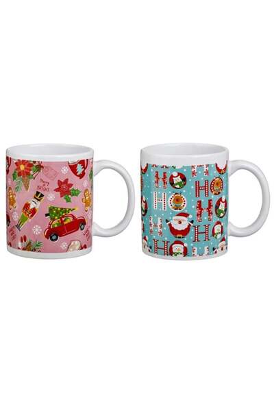 SHOPIENS Set 2 Cani Ceramice Craciun Roz Verde Menta Figurine Ornamente 330ml...
