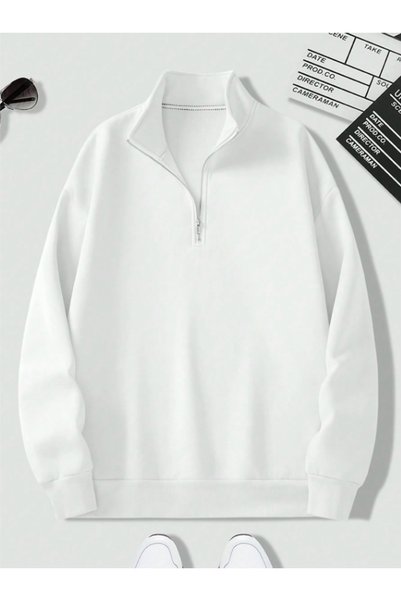 thefun fashion Men's Stand Collar Half Zipper Oversize 3 Thread Basic Sweatshirt