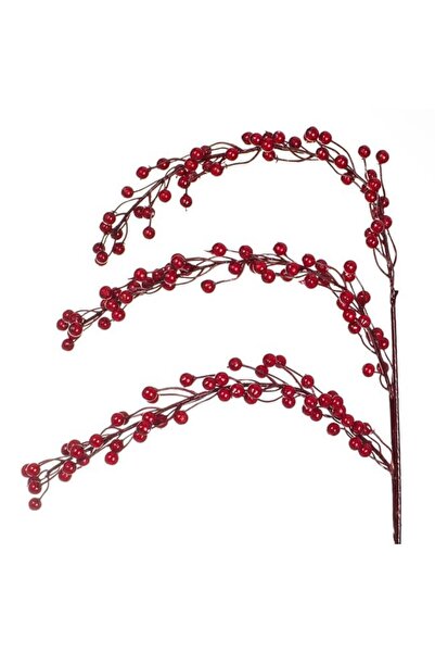 SHOPIENS Ramura Decorativa Craciun Rosie 3 Crengute Pomusoare Tulpina Lunga 6...