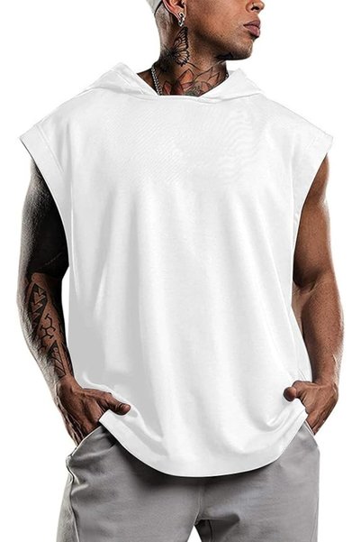GENERAL SEAUR Men Hooded Tank Top Sleeveless Workout Muscle T Shirt Gym Fitne...