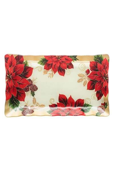 SHOPIENS Platou Craciun Sticla Dreptunghiular Ecru Craciunite Conuri 25x15cm ...