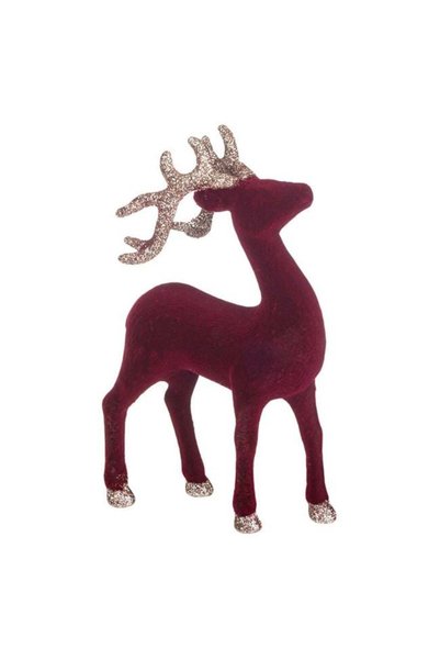 SHOPIENS Decoratiune Craciun Cerb Catifelat Bordo Glitter Bej 22cm Decor Masa...