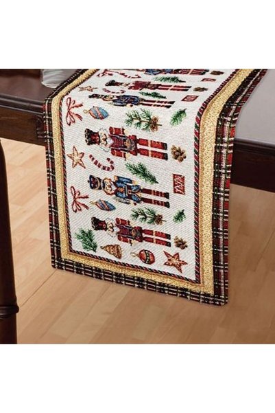 SHOPIENS Napron Runner Craciun Tapestry Ecru Soldati Alama Fir Auriu Carouri ...