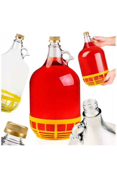 SuperButelki Damigeană Sticlă, 5 l, Coș Plastic Negru, Capac Filetat, Pentru ...