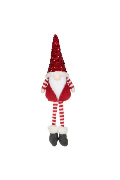 SHOPIENS Figurina Decorativa Craciun Gnome Caciula Paiete Rosii Picioare Dung...