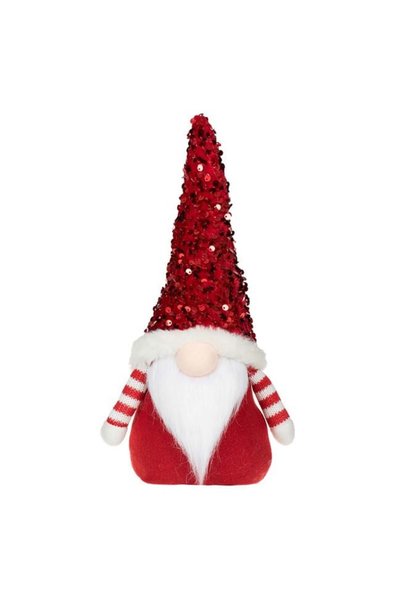 SHOPIENS Figurina Decorativa Craciun Gnome Asezat Corp Rosu Caciula Paiete Ma...