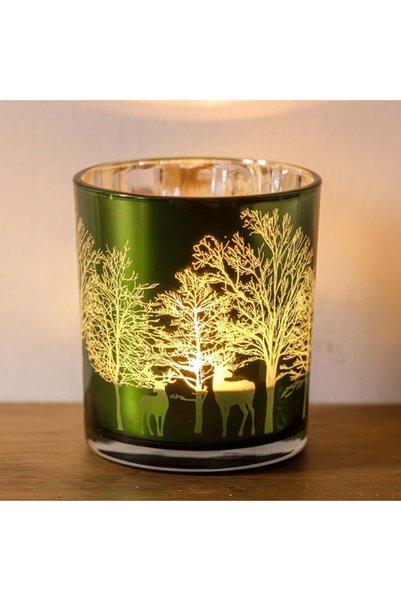 SHOPIENS Suport Lumanare Pastila Craciun Pahar Verde Interior Argintiu Brazi ...