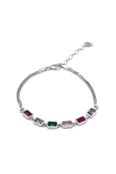 Sonis Silver Brățară cu lanț dublu din argint 925 rodiat cu zirconia fațetată...