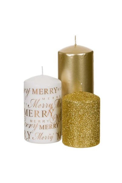 SHOPIENS Set 3 Lumanari Craciun Albe Aurii Glitter Litere Suport Hartie Arder...