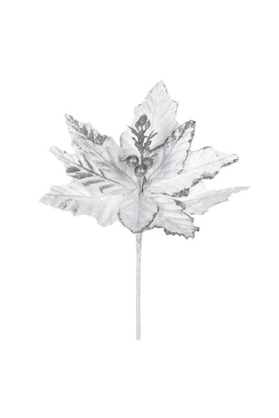 SHOPIENS Floare Decorativa Craciun Argintie Sclipici Tulpina Scurta 26cm Shop...