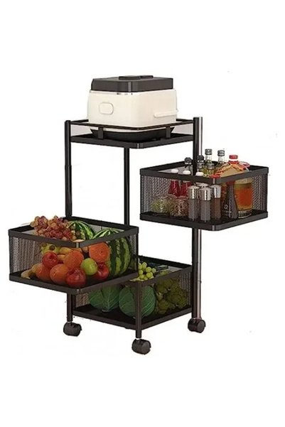 OEM Τρόλει κουζίνας μεταλλικό 3 θέσεων 28x14x65 εκ. σε μαύρο χρώμα