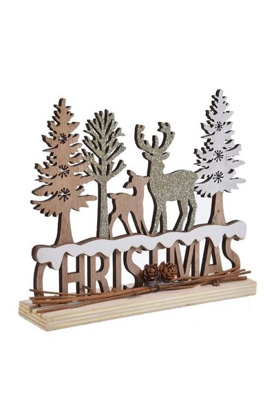 SHOPIENS Decoratiune Lemn Craciun Christmas Cerb Caprioara Brazi Conuri Glitt...
