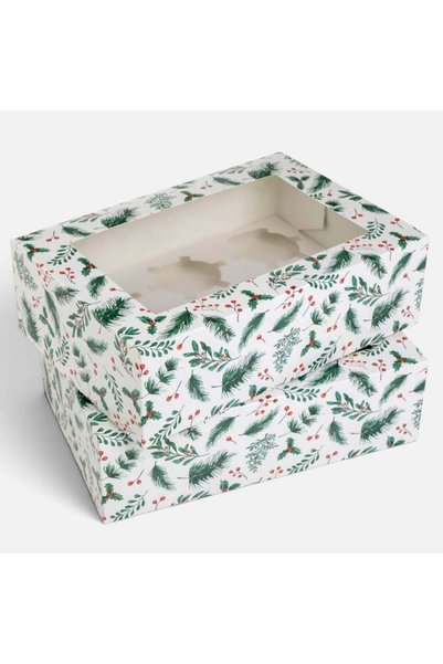 SHOPIENS Set de 2 Cutii din Carton de Craciun pentru 6 Cupcakes Vasc 24 x 16....