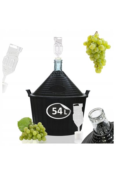 SuperButelki Set Damigeană Sticlă, 54 l, Transparentă, Vin, Cidru, Coș Negru,...