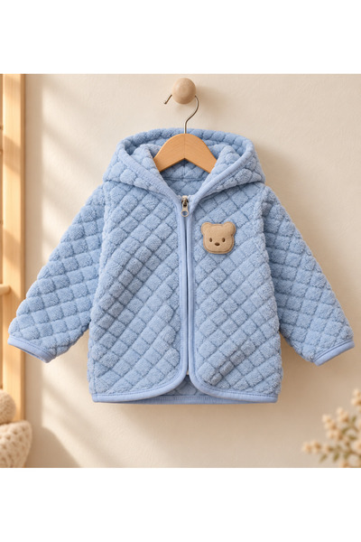 MOVAMIR BABY Baby Jacquard Welsoft Hooded Zippered Long Sleeve Cardigan (Order One Size Larger)