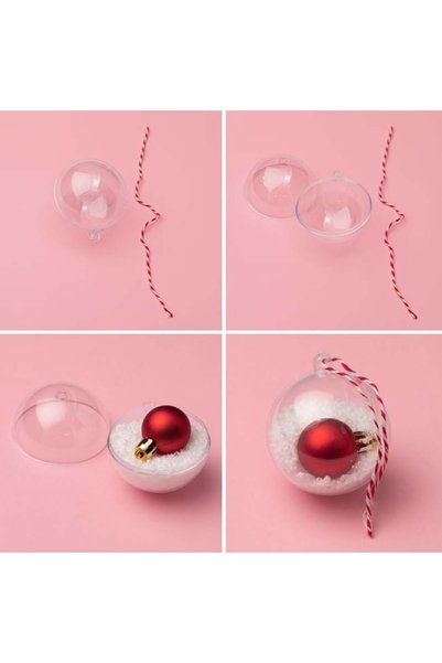 SHOPIENS Set Globuri Transparente Craciun Creatii DIY Cordon Argintiu 6cm 6 B...
