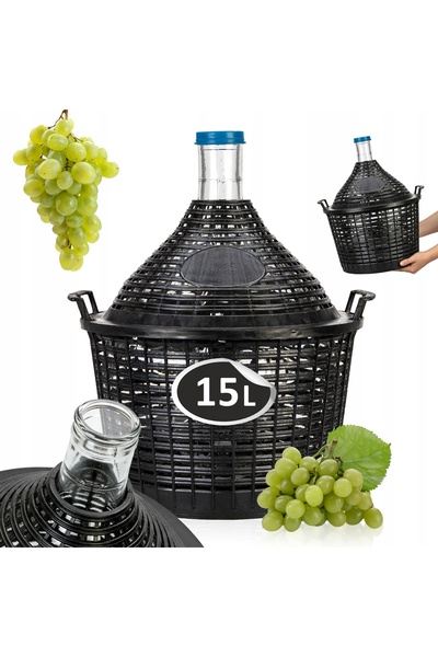 SuperButelki Damigeană Sticlă, 15 l, Transparentă, Coș Plastic Negru, Pentru ...