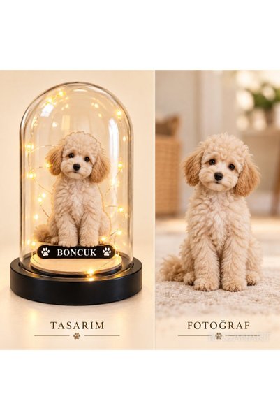 MK Sanart Fotoğraftan Kişiye Özel Köpek Karikatürlü Fanus Biblo Doğum Günü He...
