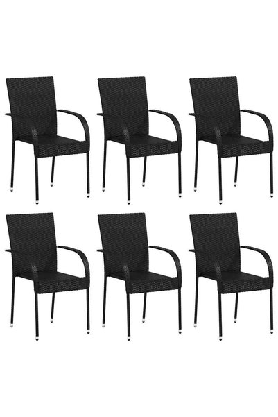 vidaxl Scaune de exterior stivuibile, 6 buc., negru, poliratan