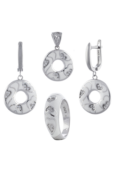 Sonis Silver Set din argint 925 rodiat (cercei + pandantiv + inel) cu email ș...