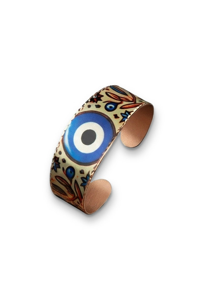 Baskistan Uğur Gözü Big Eye Handmade Copper Evil Eye Patterned Handcuff Brace...