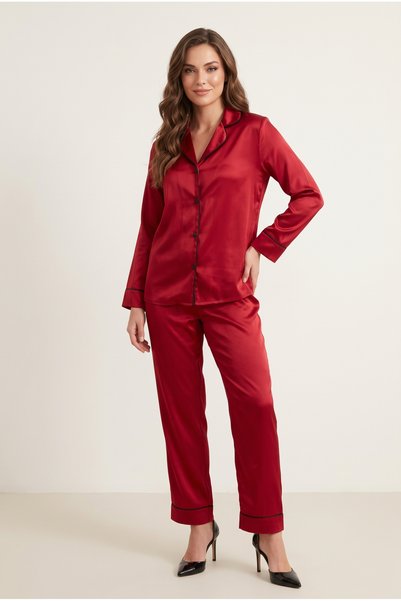 fevien Women's Stylish and Comfortable Two-Piece Nightwear Set - Button-Up Lo...