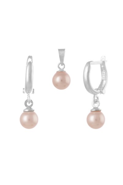 Sonis Silver Set din argint 925 (cercei + pandantiv) cu perlă de laborator, roz